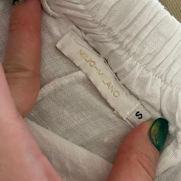 Milio Milano White Linen Wide Leg Layered Tunic Skirt Pants Elastic Italy Sz S - Picture 5 of 6